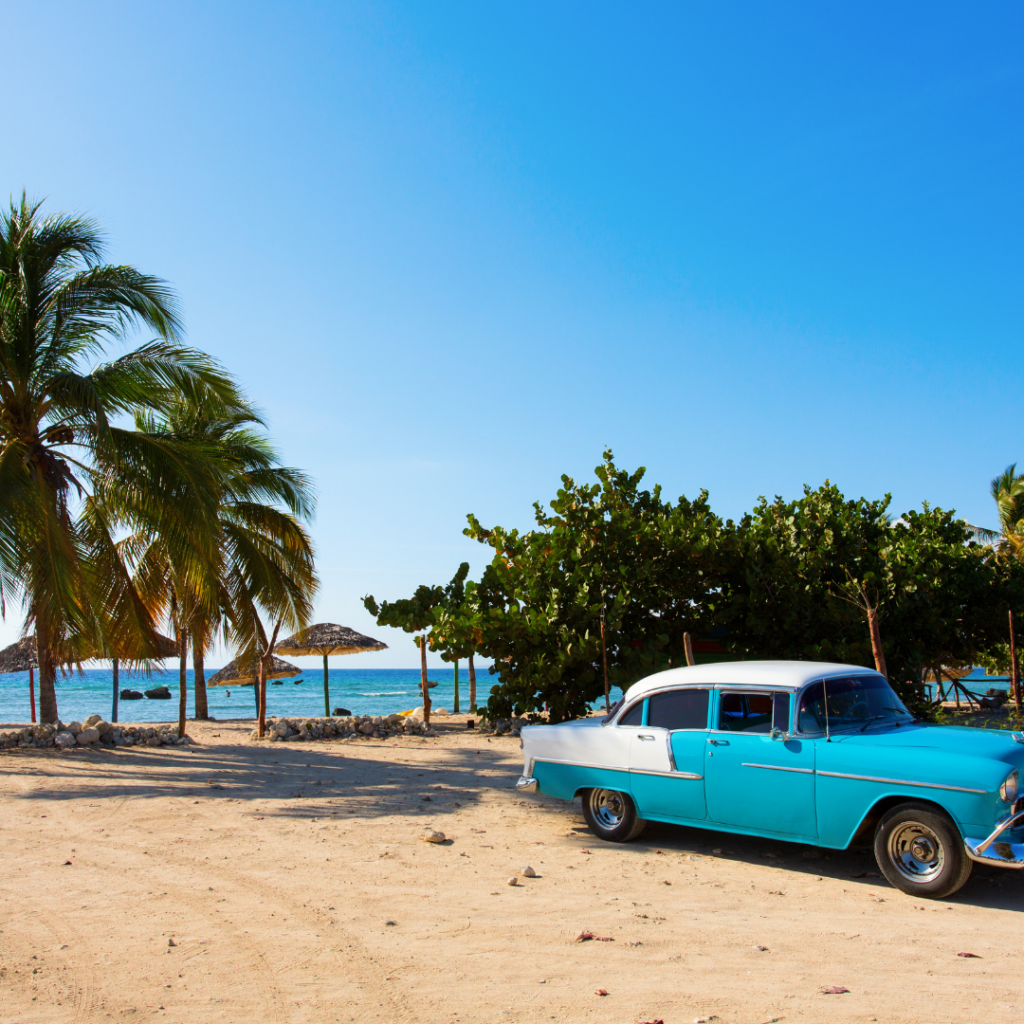 classic car at the beach